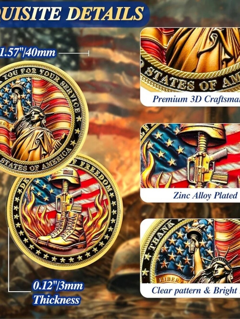 Patriotic Collectible Coins with Flag and Boot Design - Red, Blue, Gold - Picture 4 of 8
